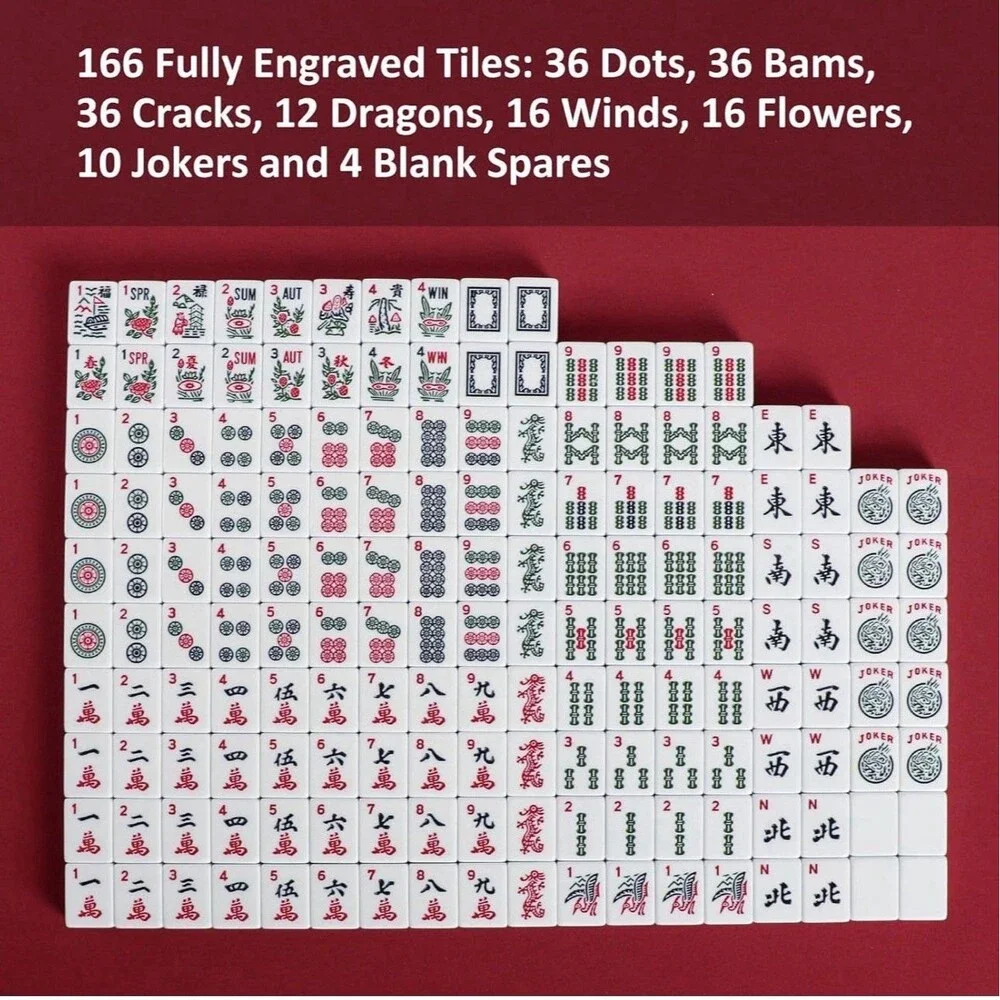 Mahjong Set 166 White Tiles 4 All-in One Racks Red Bag Jongyance American